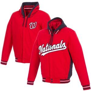 JH Design Washington Nationals Embroidered Logo Reversible Full-Snap Jacket NWT